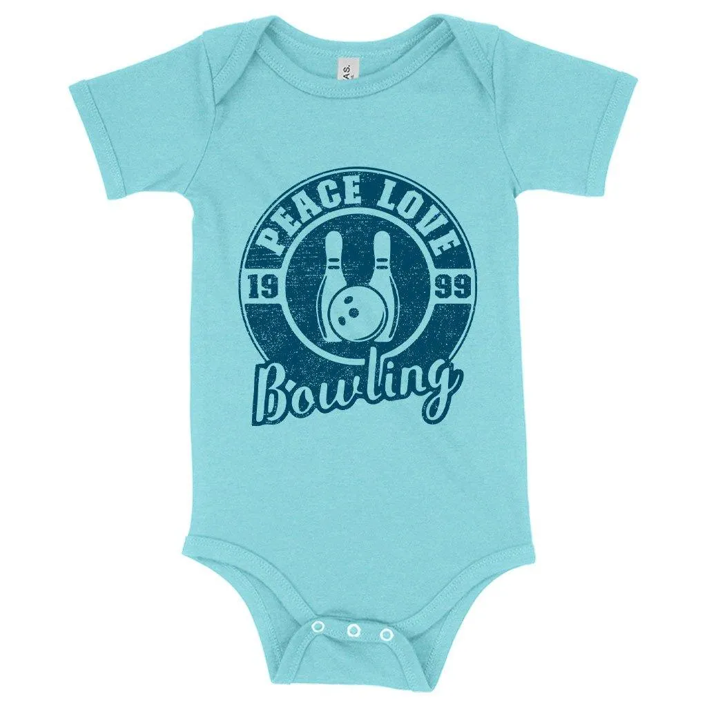 Baby Peace Love Bowling Onesie - Bowling Onesie Design - Bowling Themed Onesies