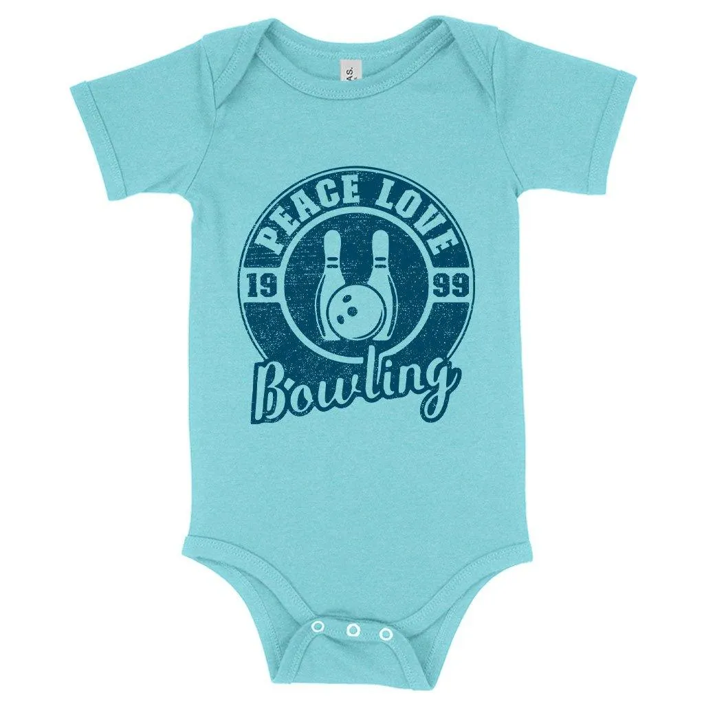 Baby Peace Love Bowling Onesie - Bowling Onesie Design - Bowling Themed Onesies