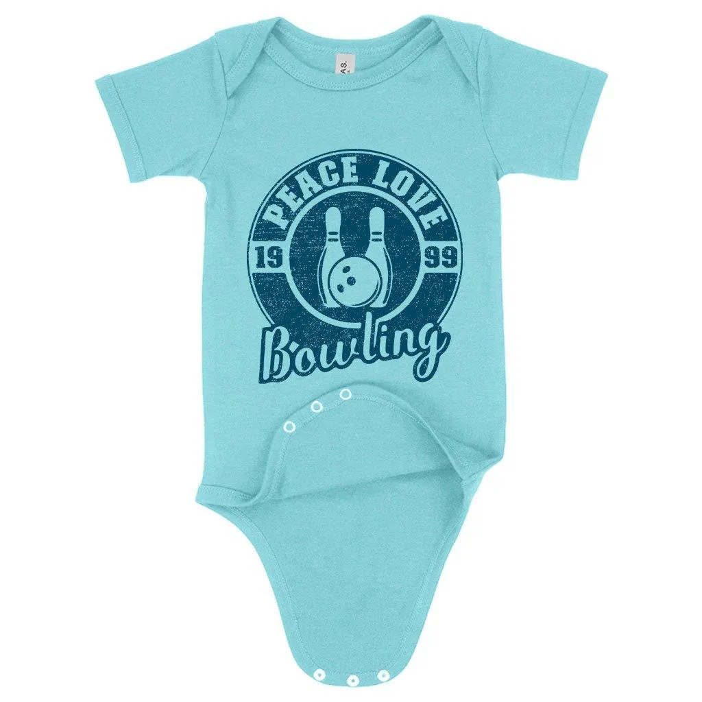 Baby Peace Love Bowling Onesie - Bowling Onesie Design - Bowling Themed Onesies