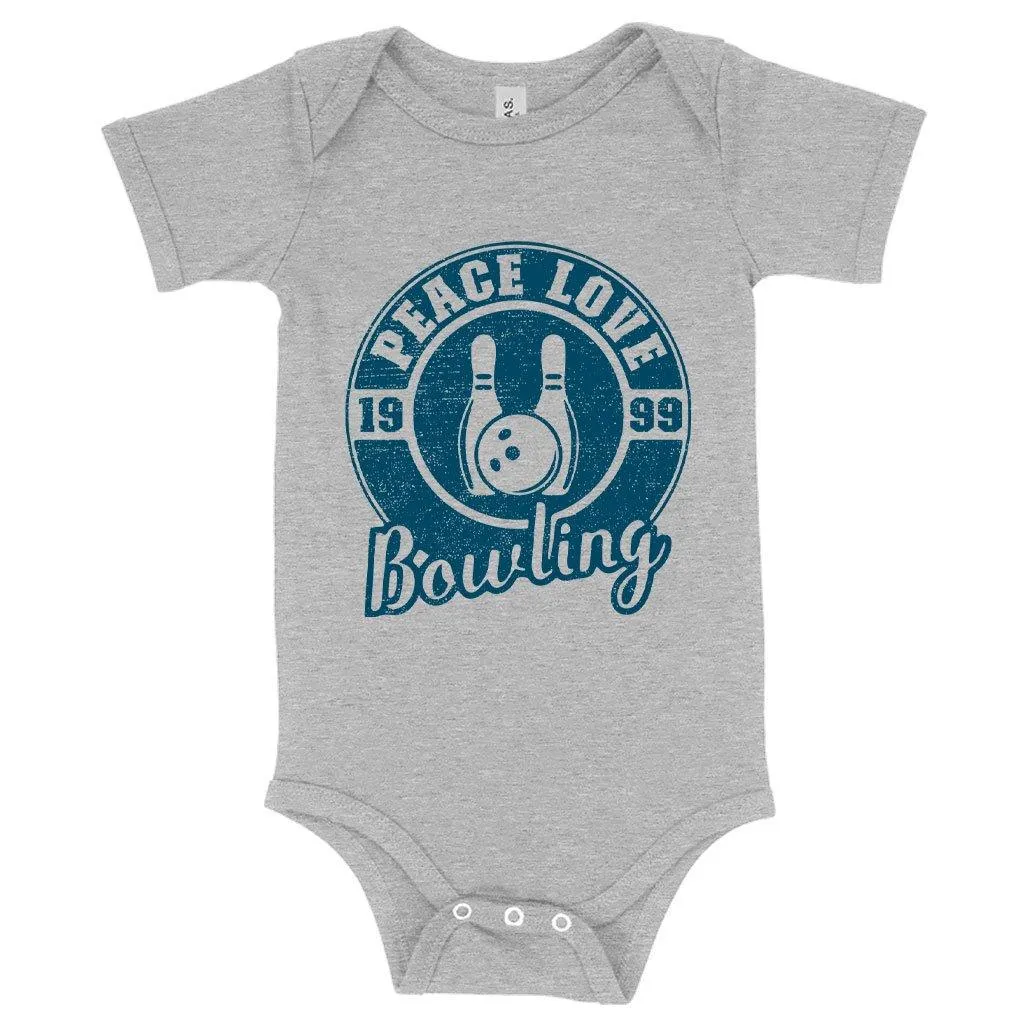 Baby Peace Love Bowling Onesie - Bowling Onesie Design - Bowling Themed Onesies
