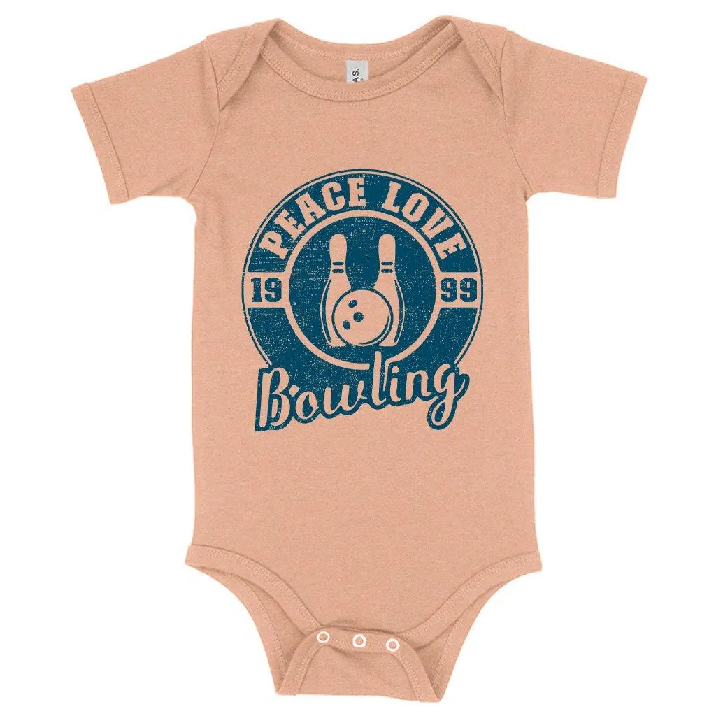 Baby Peace Love Bowling Onesie - Bowling Onesie Design - Bowling Themed Onesies