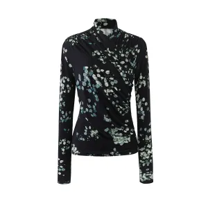 Crossover Jersey Top-Black Small Flower