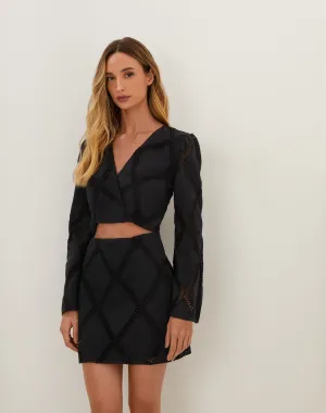 Eyelet Kaira Short Dress - Black