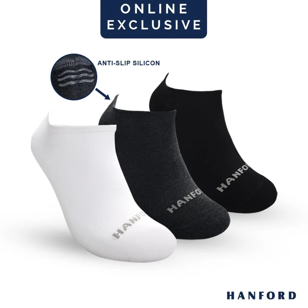 Hanford Men Ladies Teens Casual Everyday Comfort Cotton Non Slip Low Cut Sneaker Socks Levin Black White Gray - 3pairs
