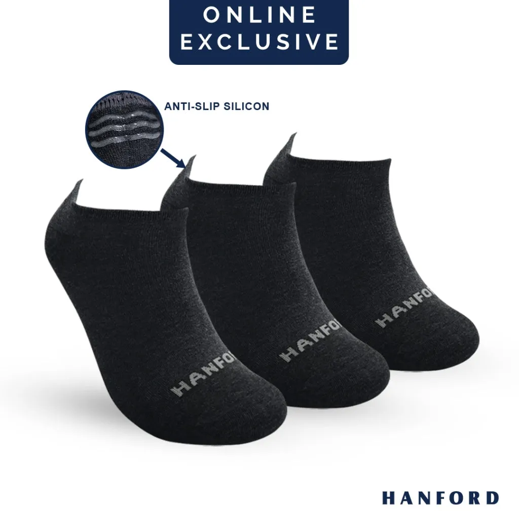 Hanford Men Ladies Teens Casual Everyday Comfort Cotton Non Slip Low Cut Sneaker Socks Levin Black White Gray - 3pairs