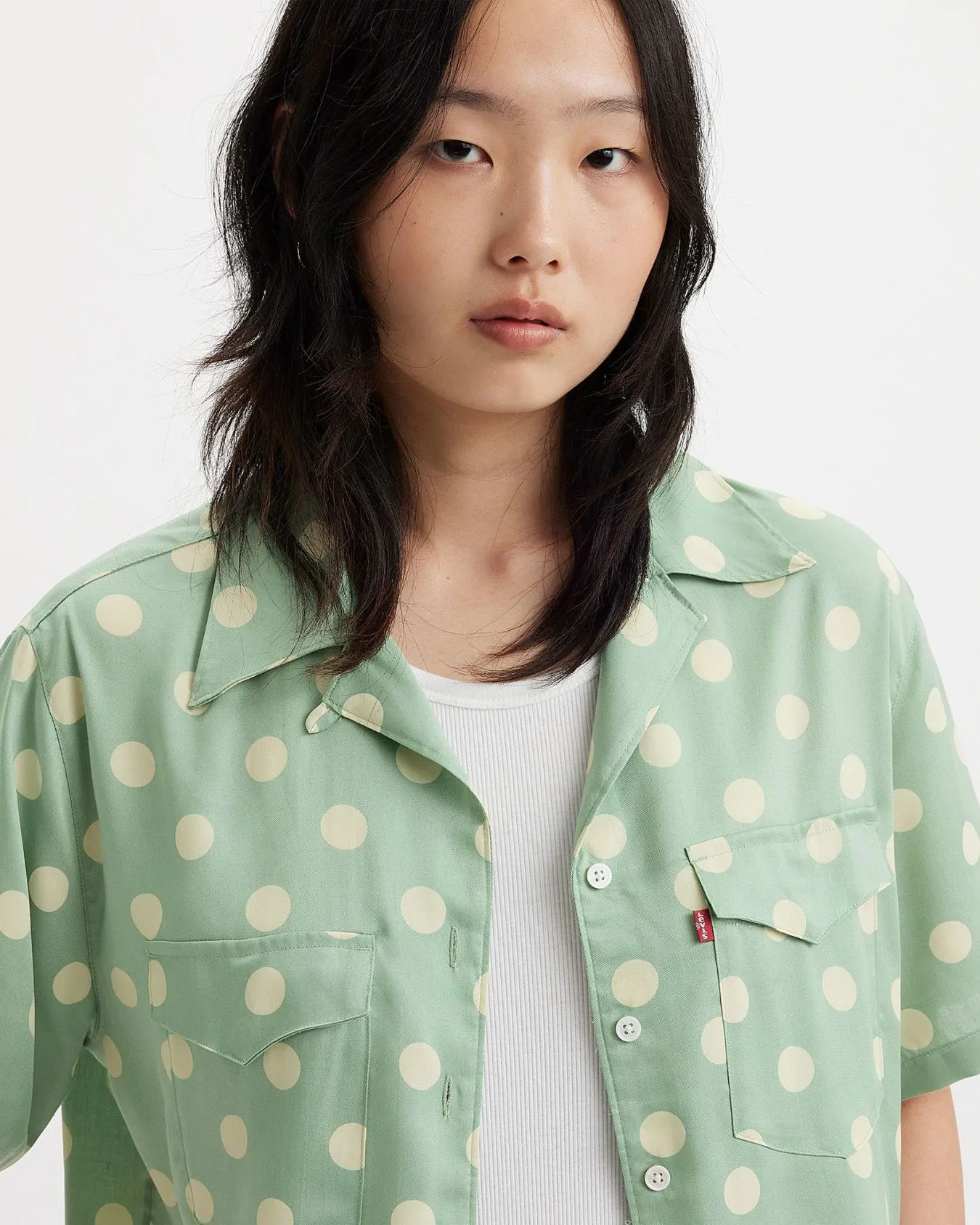 Levi's® Womens Ember S/S Bowling Shirt - Annie Dot Granite Green