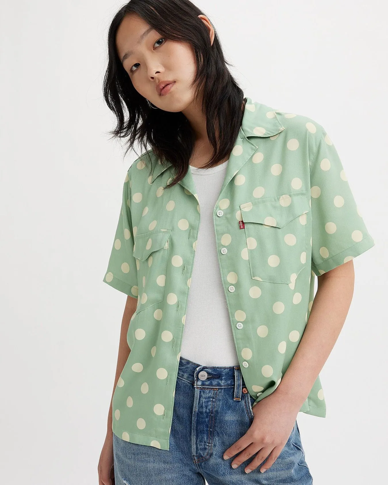 Levi's® Womens Ember S/S Bowling Shirt - Annie Dot Granite Green