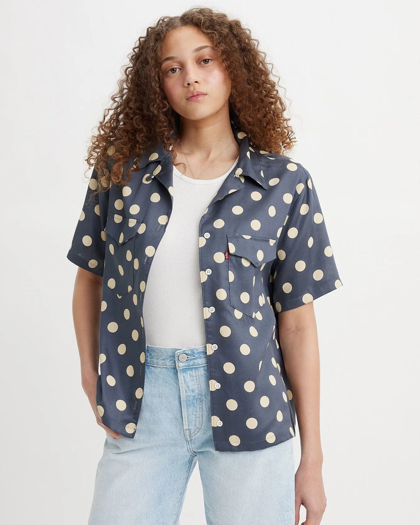 Levi's® Womens Ember S/S Bowling Shirt - Annie Dot Navy Smoke