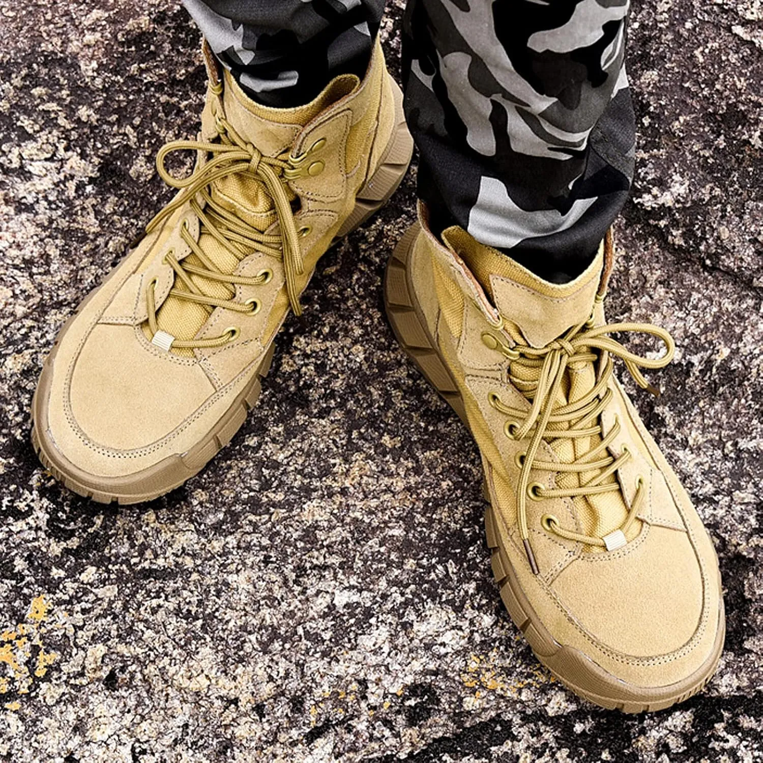 Men's Hiking Boots Walking Leather Waterproof Trail Running Climbing High Rise Shoes-Khaki||EU39/US7