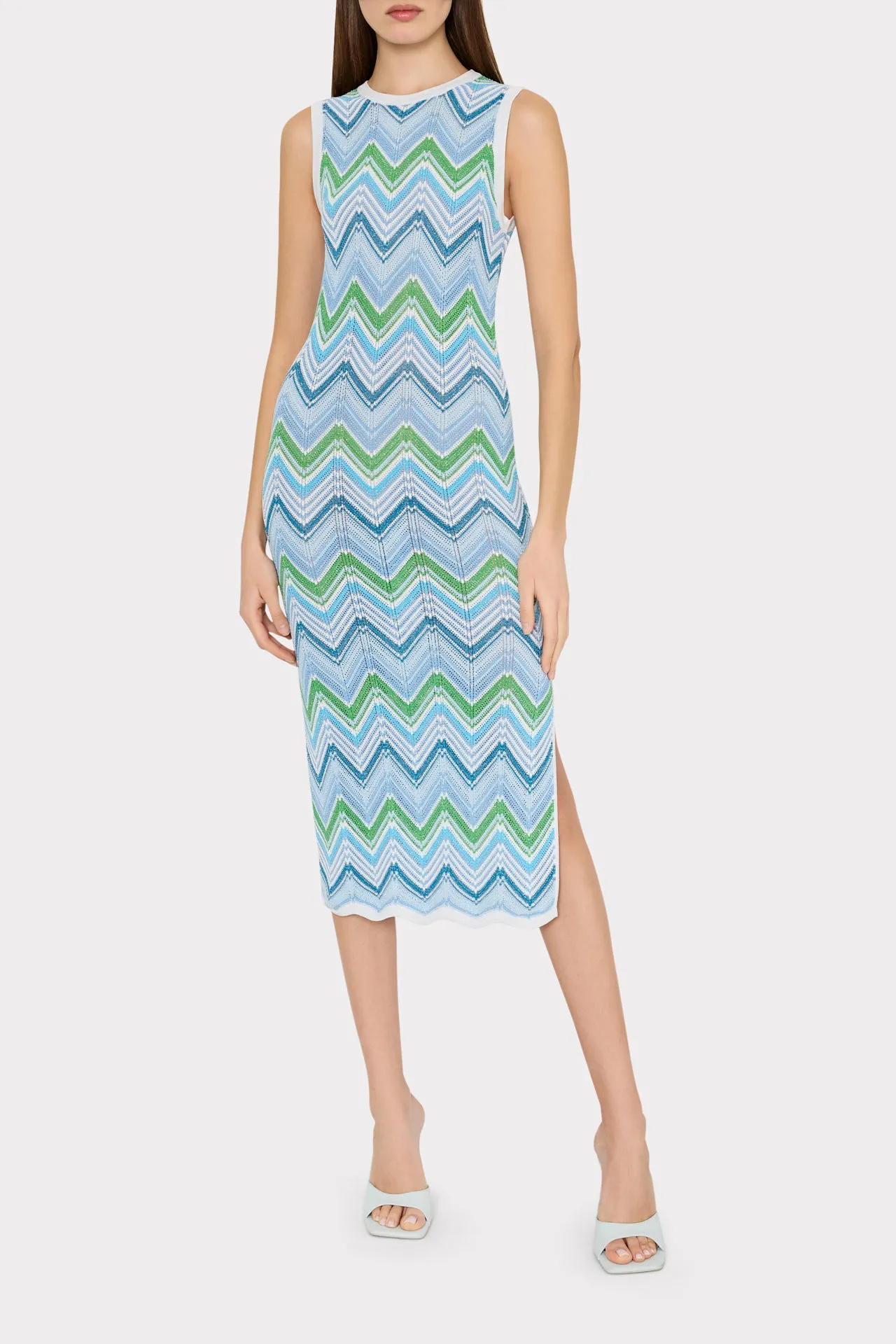 Multi Zig Zag Sleeveless Midi Dress