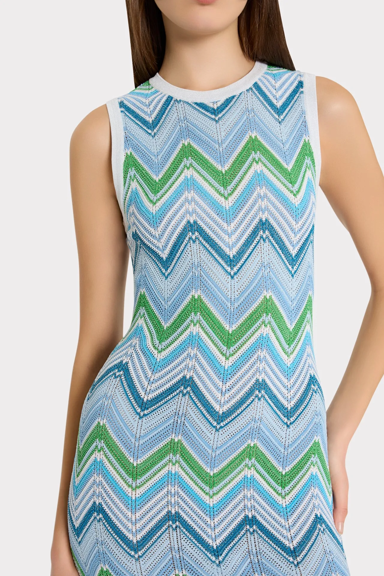 Multi Zig Zag Sleeveless Midi Dress