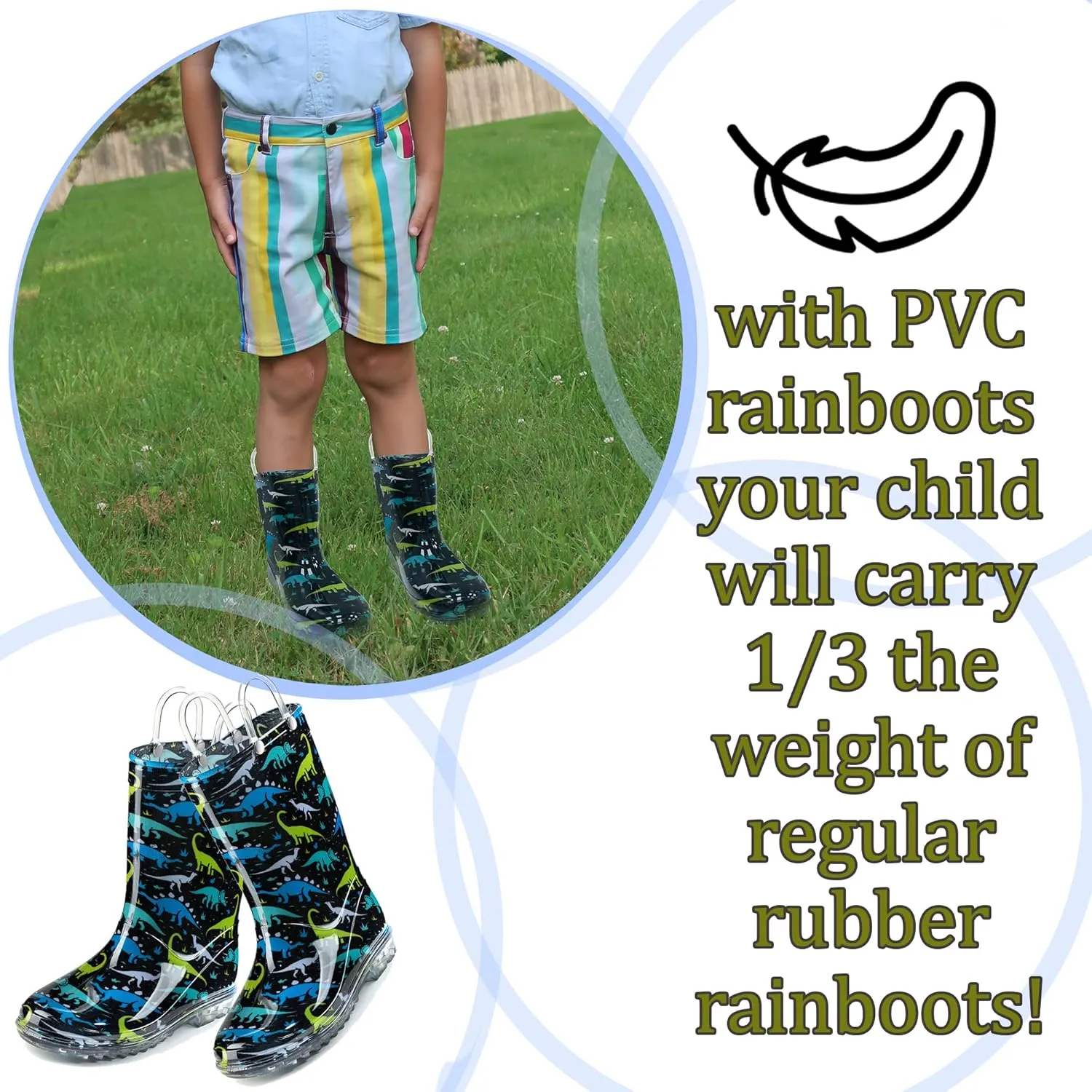 Puddle Play Toddler and Kids Waterproof PVC Rain Boots with Easy-On Handles  Lightweight Slip-Resistant Outdoor Boots for Boys and Girls