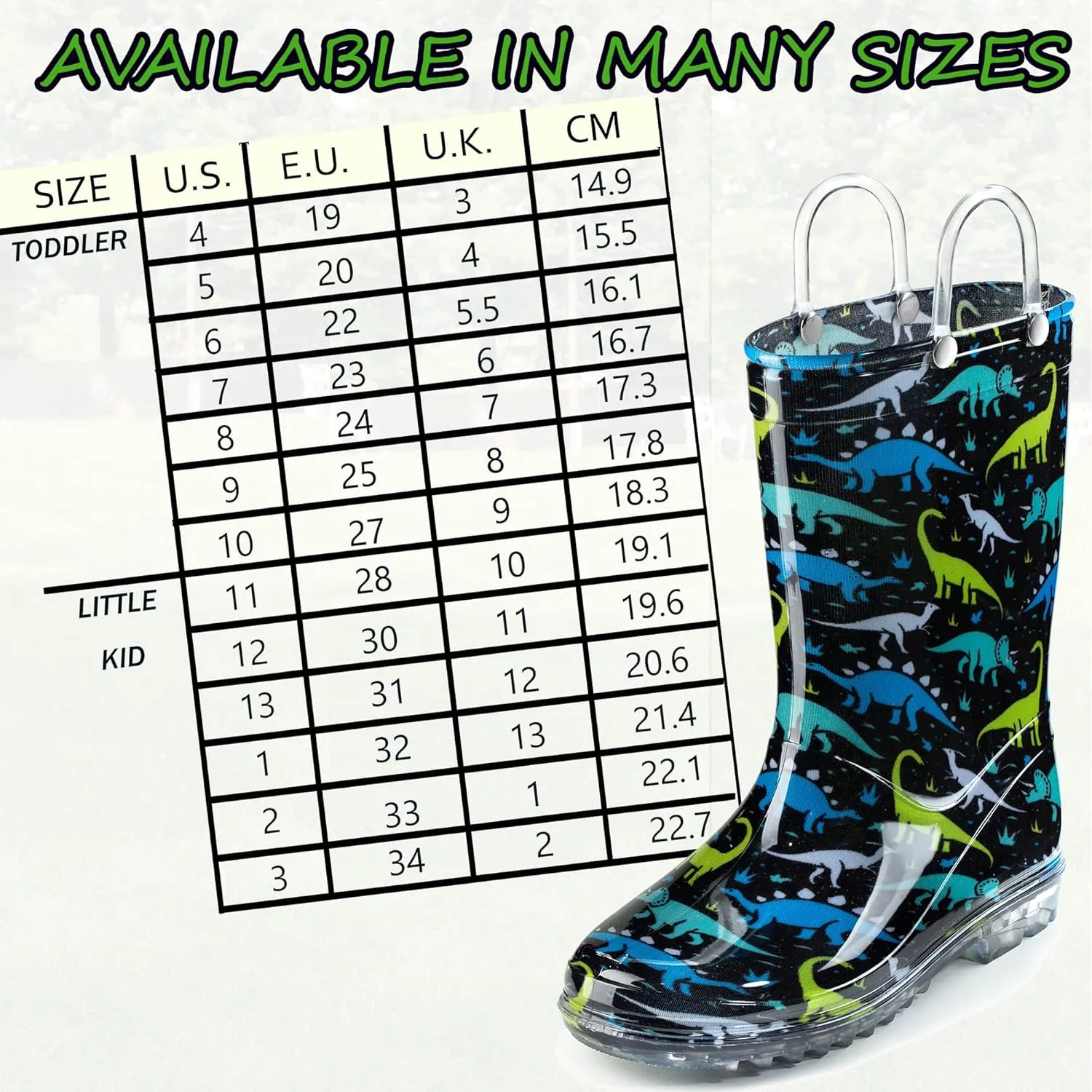Puddle Play Toddler and Kids Waterproof PVC Rain Boots with Easy-On Handles  Lightweight Slip-Resistant Outdoor Boots for Boys and Girls