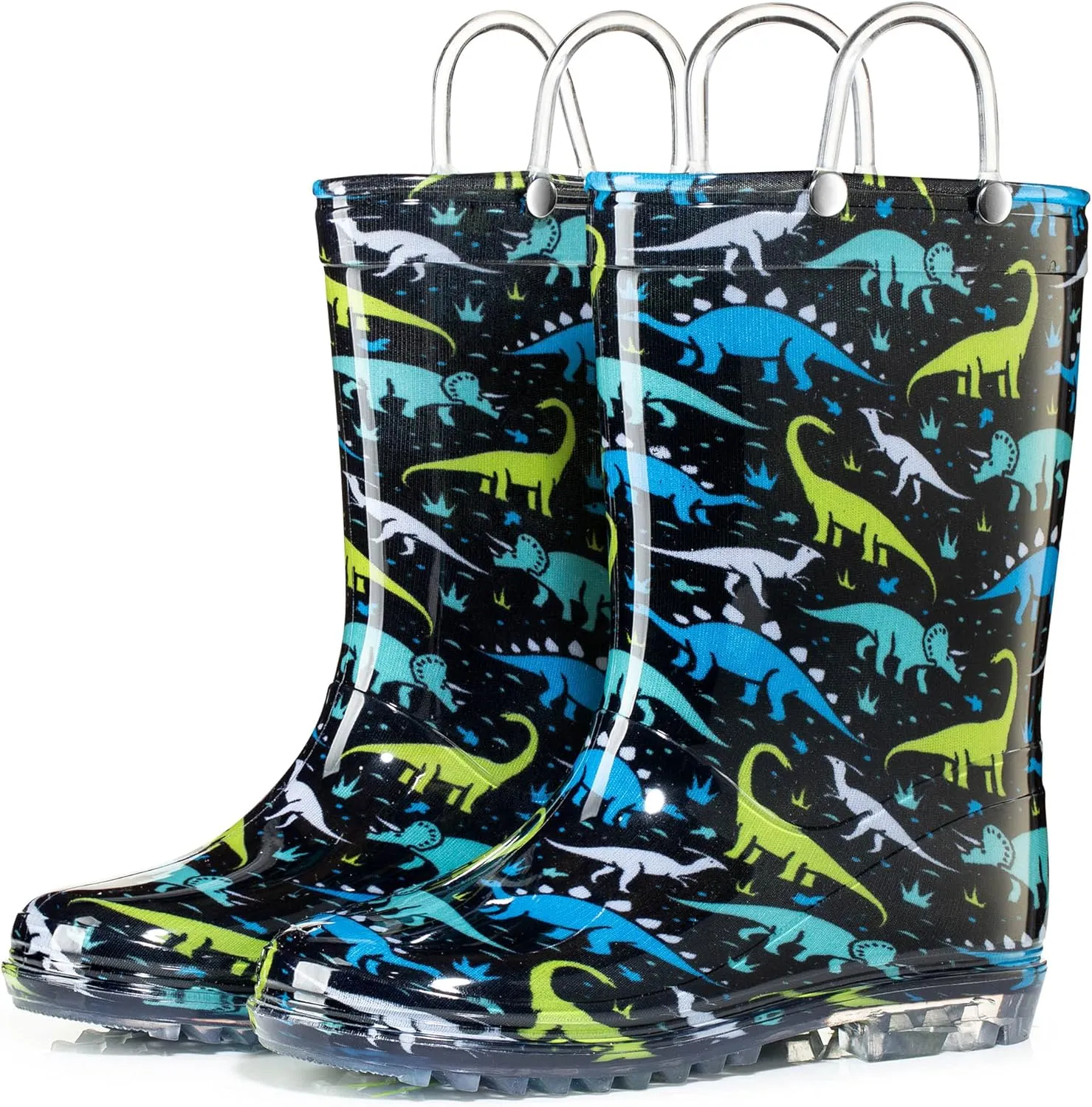 Puddle Play Toddler and Kids Waterproof PVC Rain Boots with Easy-On Handles  Lightweight Slip-Resistant Outdoor Boots for Boys and Girls