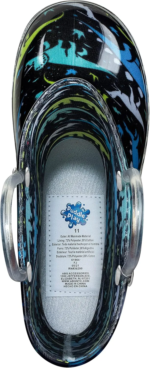 Puddle Play Toddler and Kids Waterproof PVC Rain Boots with Easy-On Handles  Lightweight Slip-Resistant Outdoor Boots for Boys and Girls