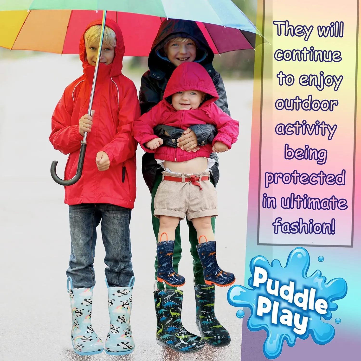 Puddle Play Toddler and Kids Waterproof PVC Rain Boots with Easy-On Handles  Lightweight Slip-Resistant Outdoor Boots for Boys and Girls